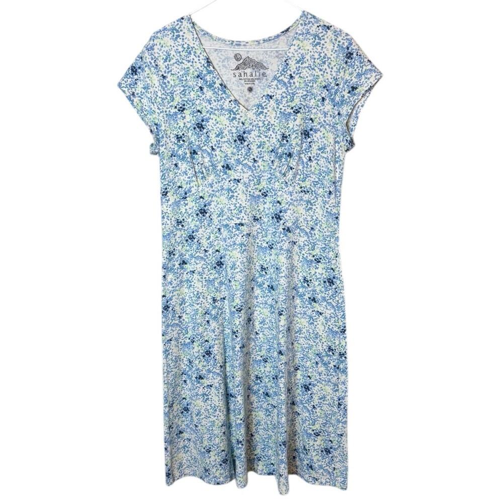 Sahalie Women’s Petite Large Blue Printed Dress Short Sleeve